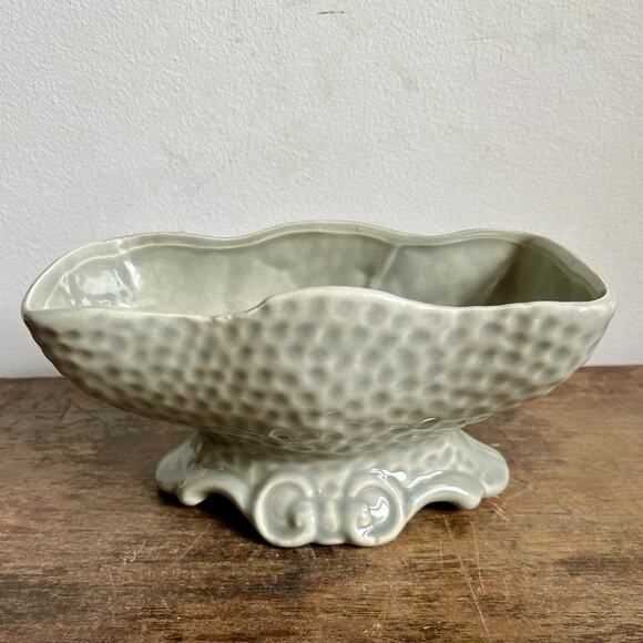 Vintage Sage Green Ceramic Footed Planter | Pedestal Flower Vase | Glazed Vase - Picture 3 of 6